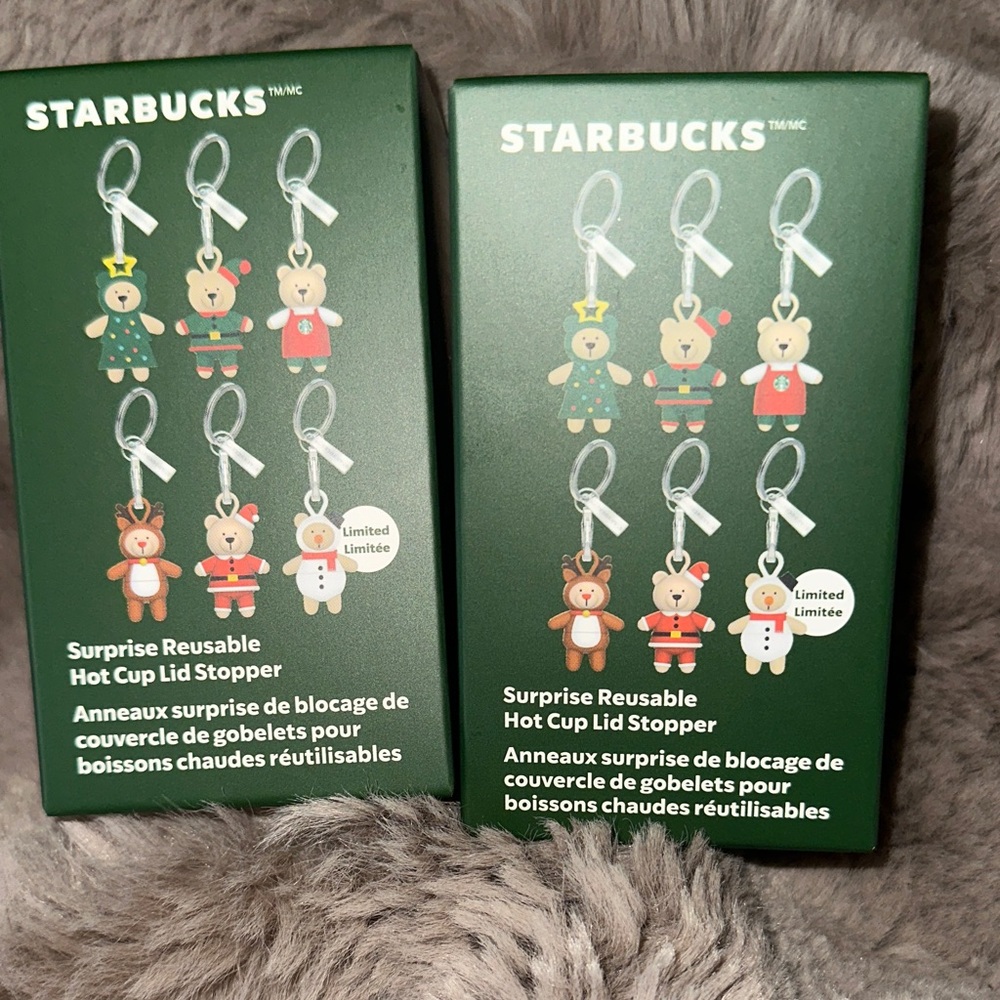 2-New Starbucks Holiday 2025 Surprise bear Barista hot Cup Lid Stopper keychain